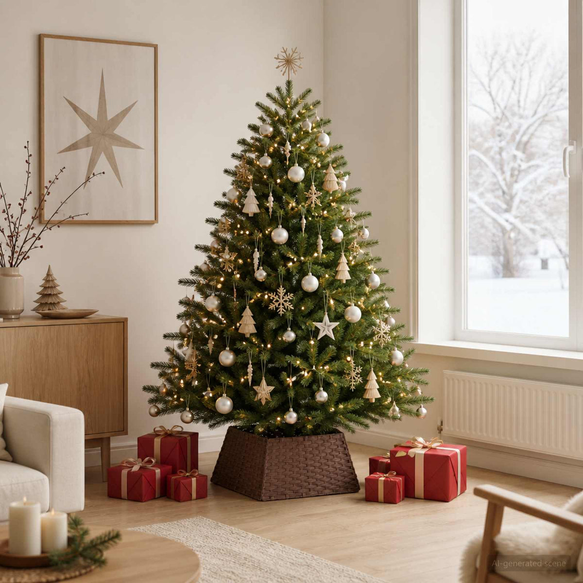 vidaXL Christmas Tree Collar Square Dark Brown 60 x 60 x 28 cm
