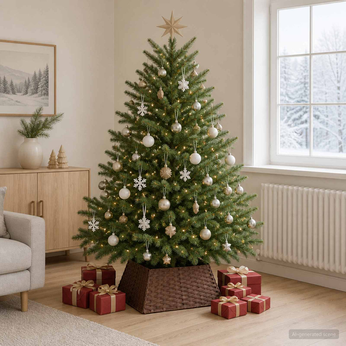 vidaXL Christmas Tree Collar Square Dark Brown 70 x 70 x 28 cm