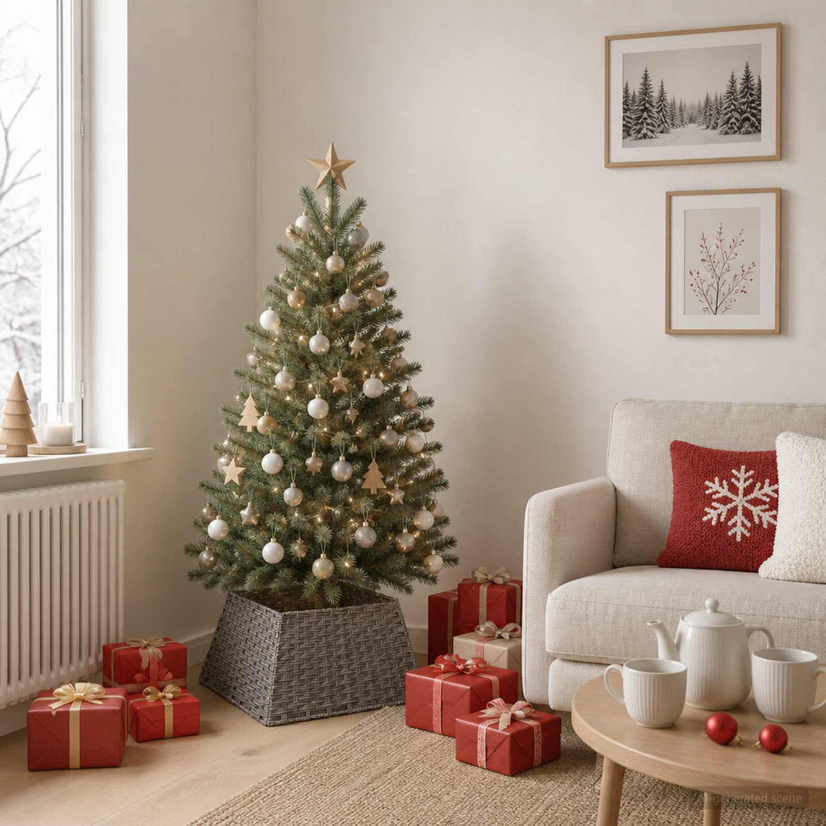 vidaXL Christmas Tree Collar Square Grey 50 x 50 x 25 cm Poly Rattan