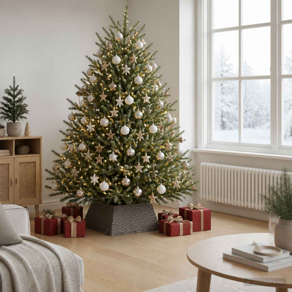vidaXL Christmas Tree Collar Square Grey 60 x 60 x 28 cm Poly Rattan