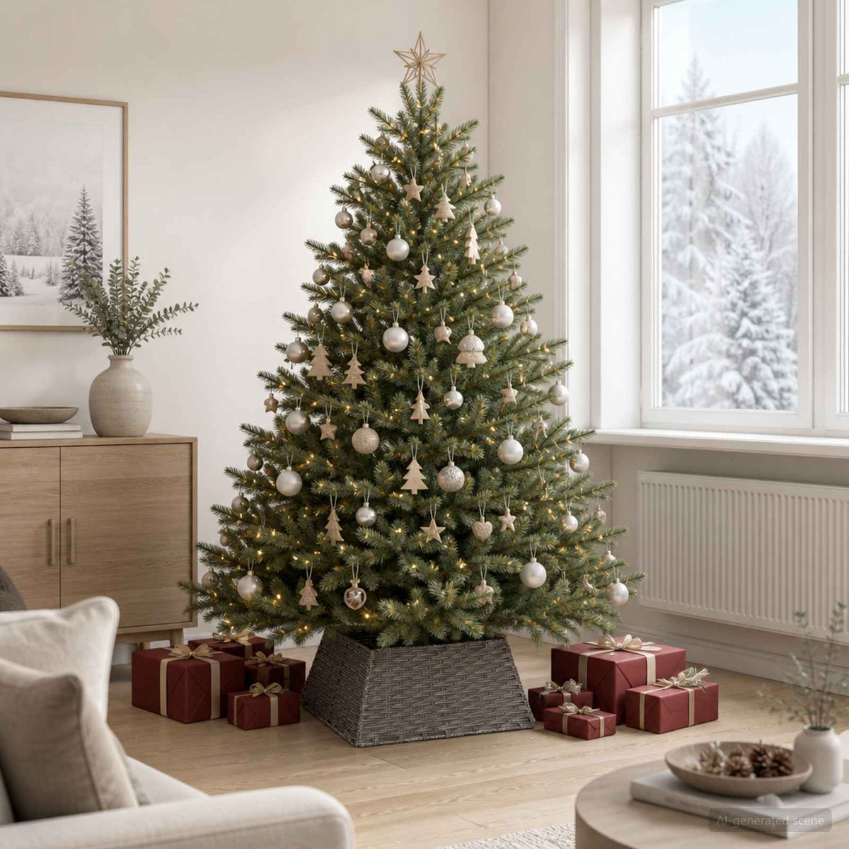 vidaXL Christmas Tree Collar Square Grey 70 x 70 x 28 cm Poly Rattan