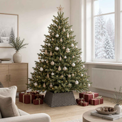 vidaXL Christmas Tree Collar Square Grey 70 x 70 x 28 cm Poly Rattan