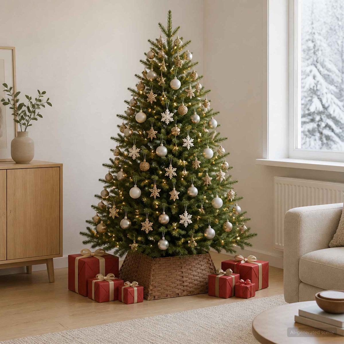 vidaXL Christmas Tree Collar Square Light Brown 70 x 70 x 28 cm