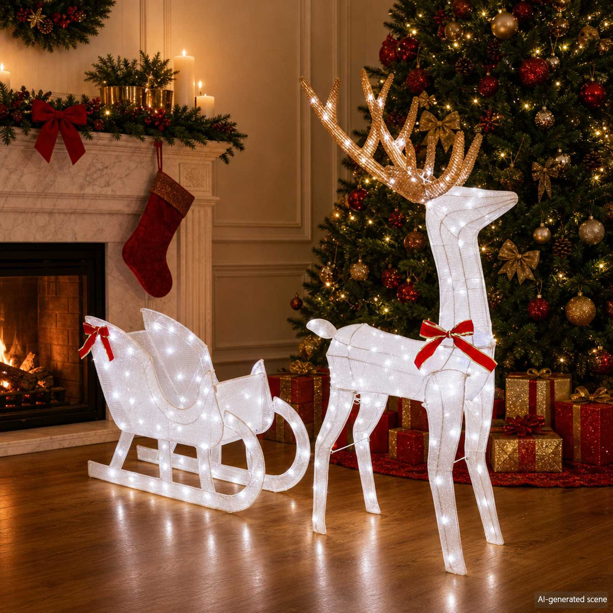 vidaXL Reindeer Pull Sleigh LOVIISA 200 LEDs Cold White
