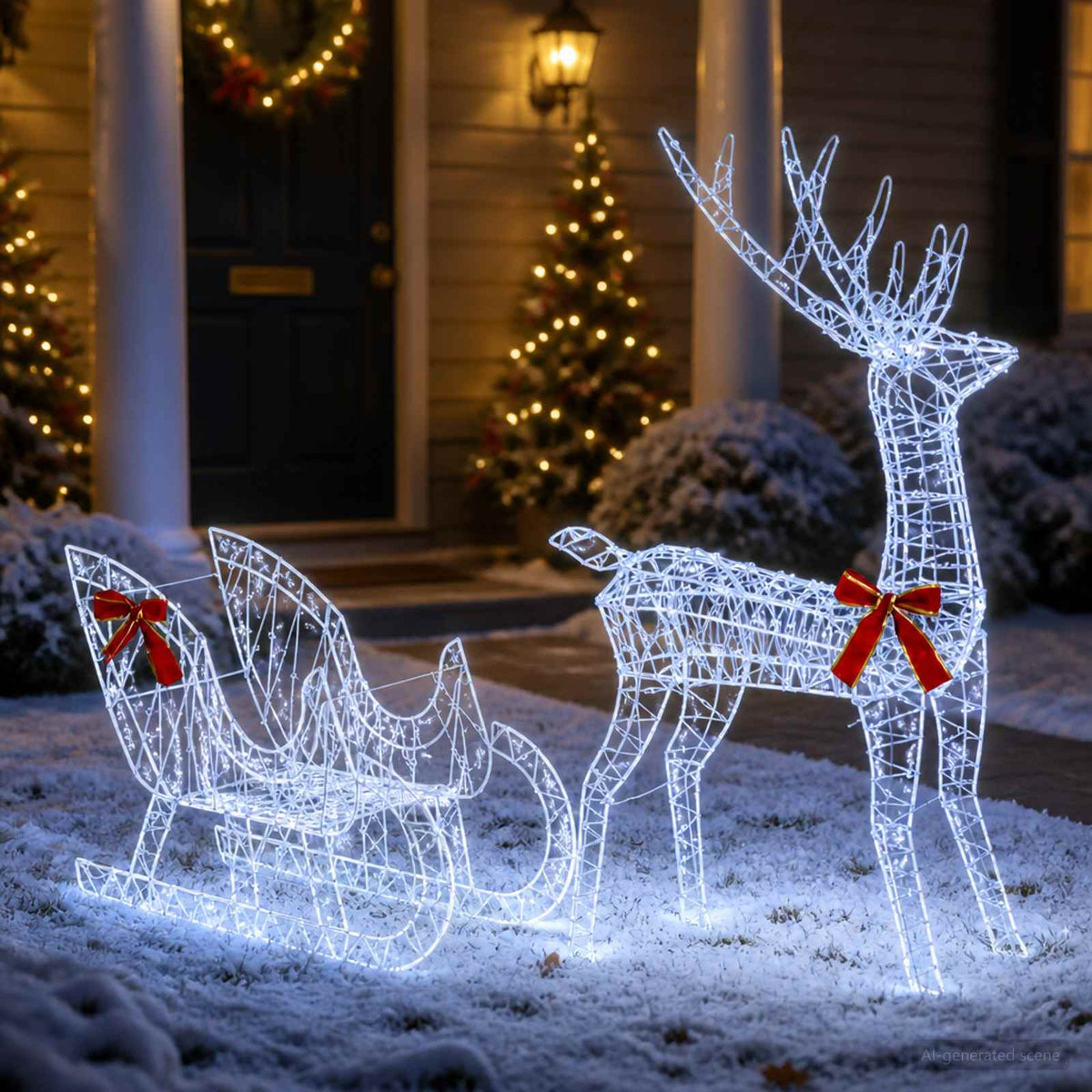 vidaXL Reindeer Pull Sleigh LOVIISA 450 LEDs Cold White