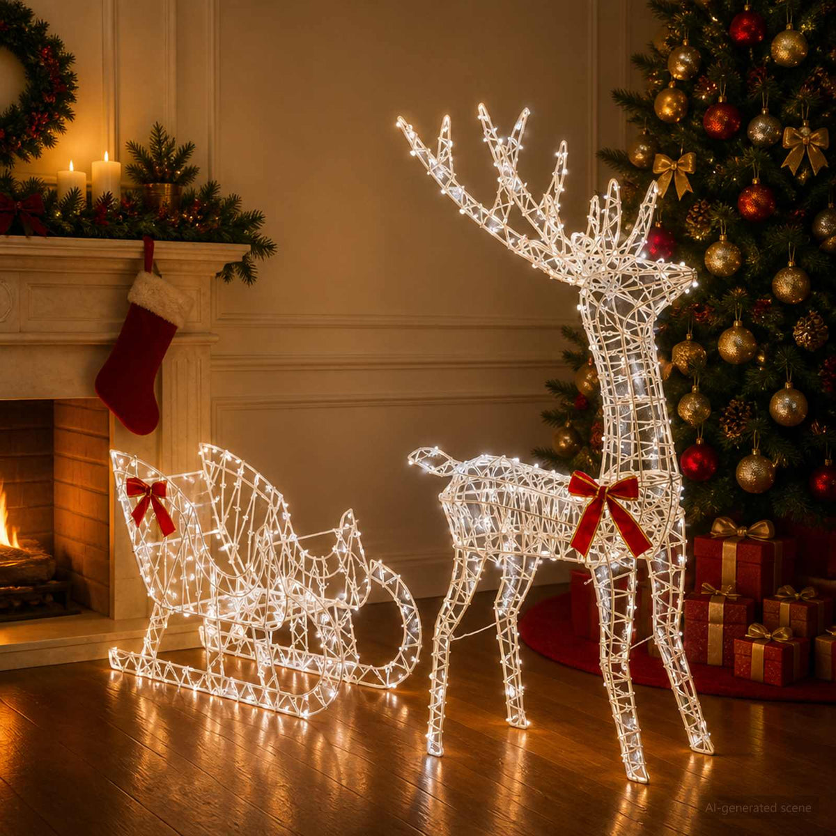 vidaXL Reindeer Pull Sleigh LOVIISA 450 LEDs Cold White