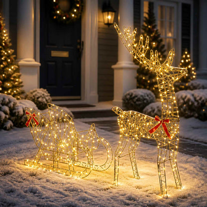 vidaXL Reindeer Pull Sleigh LOVIISA 450 LEDs Warm White