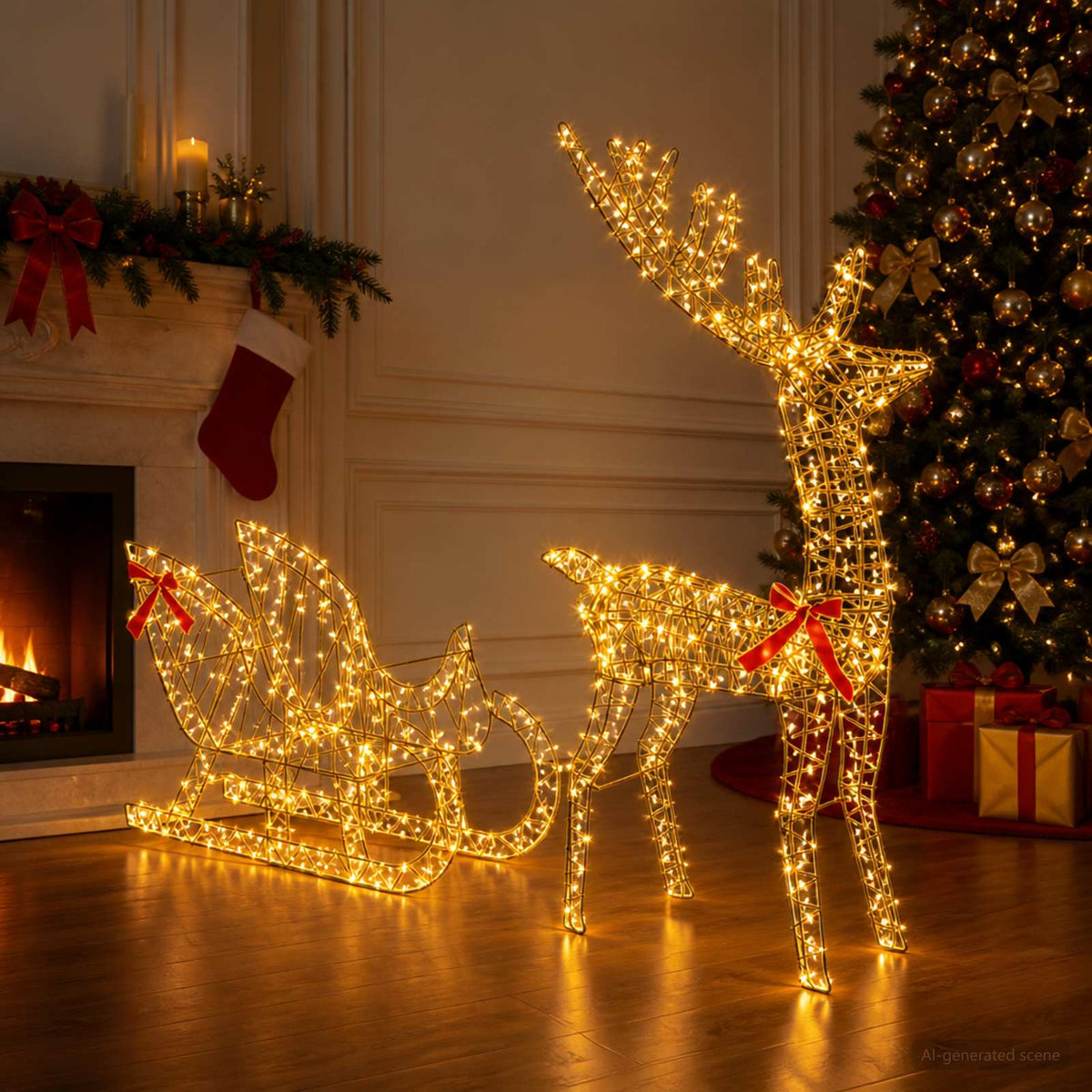 vidaXL Reindeer Pull Sleigh LOVIISA 450 LEDs Warm White