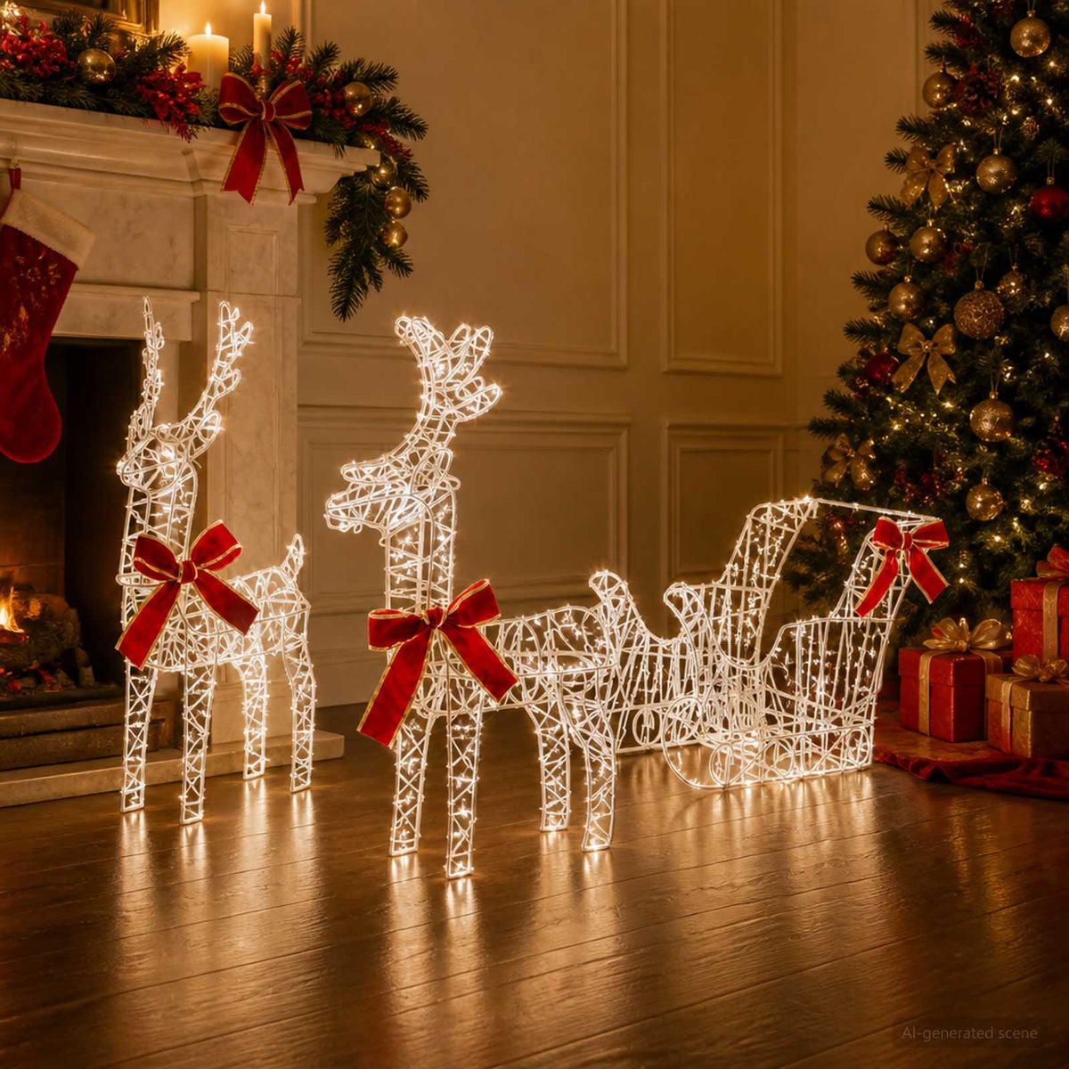 vidaXL 3D Christmas Reindeer with Sleigh LOVIISA 3 pcs 400 LEDs
