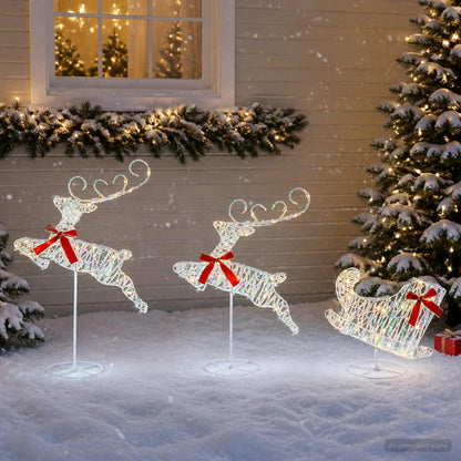 vidaXL Christmas Reindeer with Sleigh 3 pcs 72 LEDs Warm White