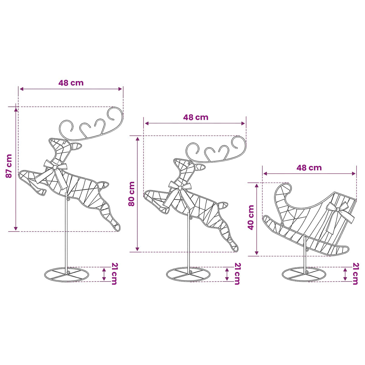 vidaXL Christmas Reindeer with Sleigh 3 pcs 72 LEDs Warm White