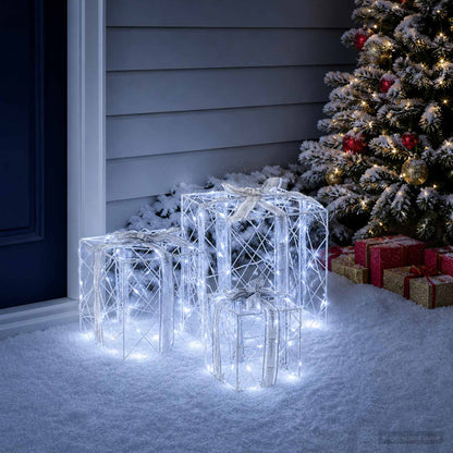 vidaXL Lighted Christmas Gift Box 3 pcs 150 LEDs Cold White