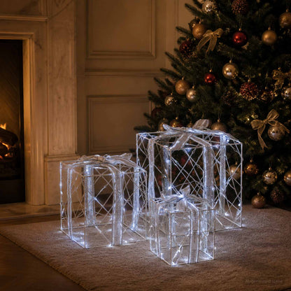 vidaXL Lighted Christmas Gift Box 3 pcs 150 LEDs Cold White