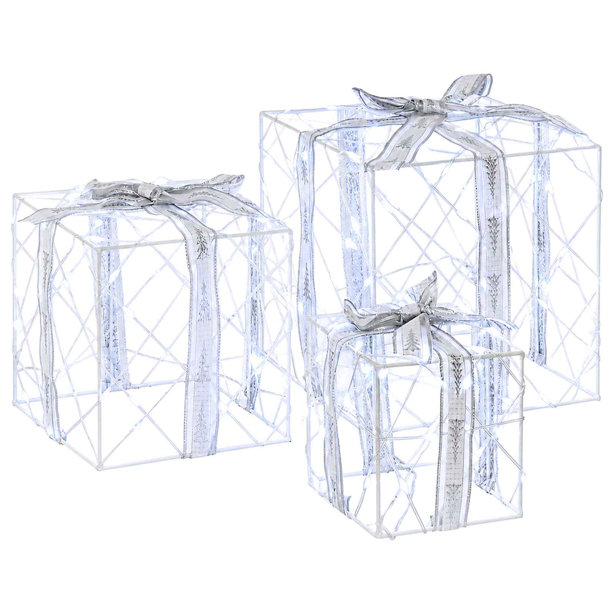 vidaXL Lighted Christmas Gift Box 3 pcs 150 LEDs Cold White