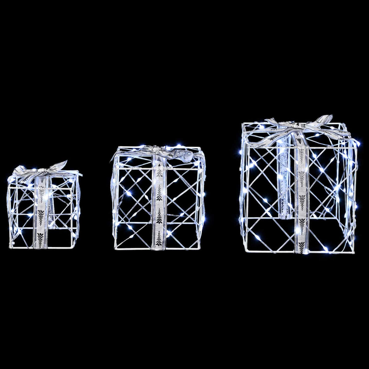 vidaXL Lighted Christmas Gift Box 3 pcs 150 LEDs Cold White