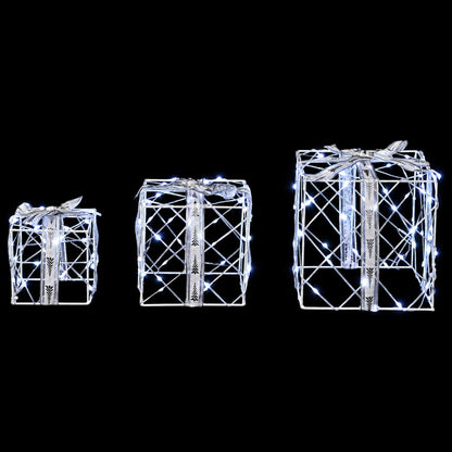 vidaXL Lighted Christmas Gift Box 3 pcs 150 LEDs Cold White