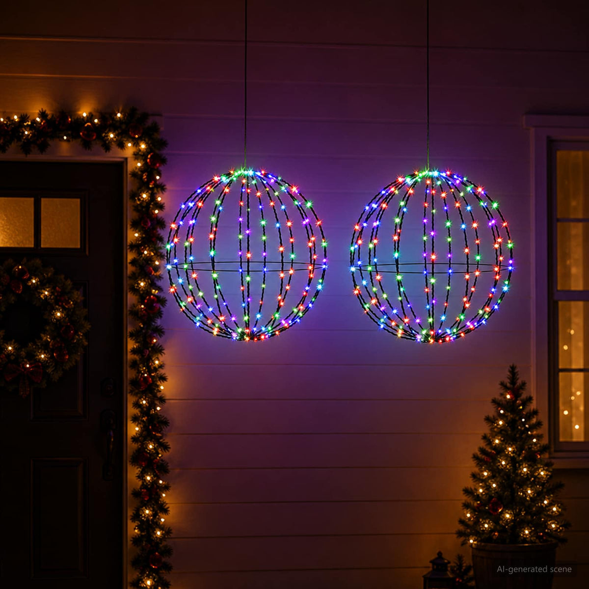 vidaXL Christmas Finial Light 2 pcs 192 LEDs RGB Diameter 30 x 32 cm