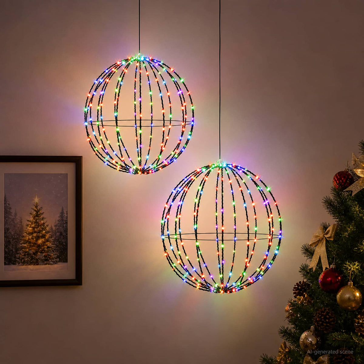 vidaXL Christmas Finial Light 2 pcs 192 LEDs RGB Diameter 30 x 32 cm