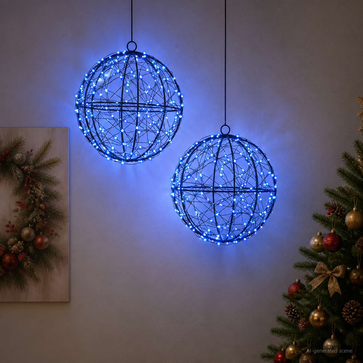 vidaXL Christmas Finial Light 2 pcs 400 LEDs Blue Diameter 20 x 22 cm
