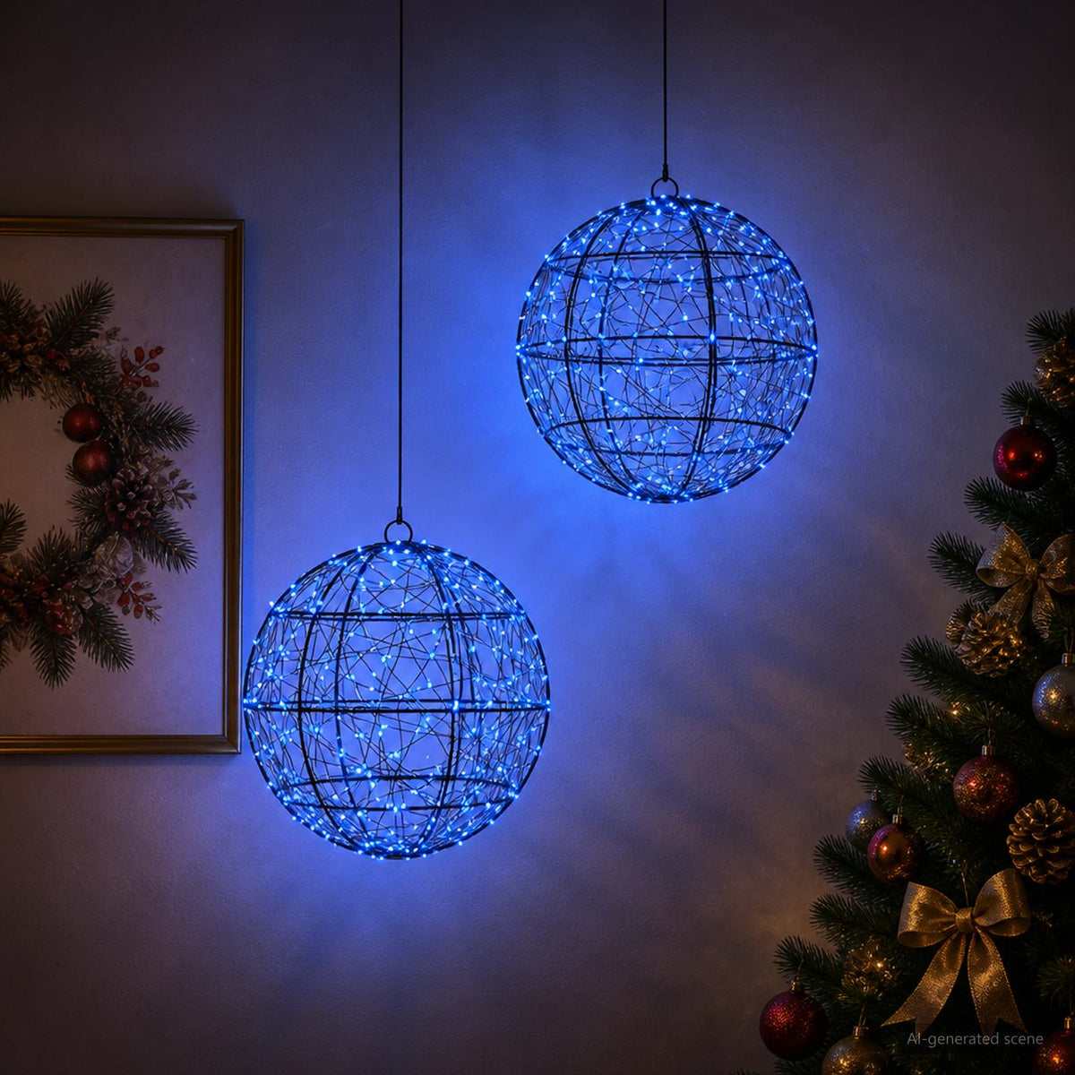 vidaXL Christmas Finial Light 2 pcs 600 LEDs Blue Diameter 30 x 32 cm