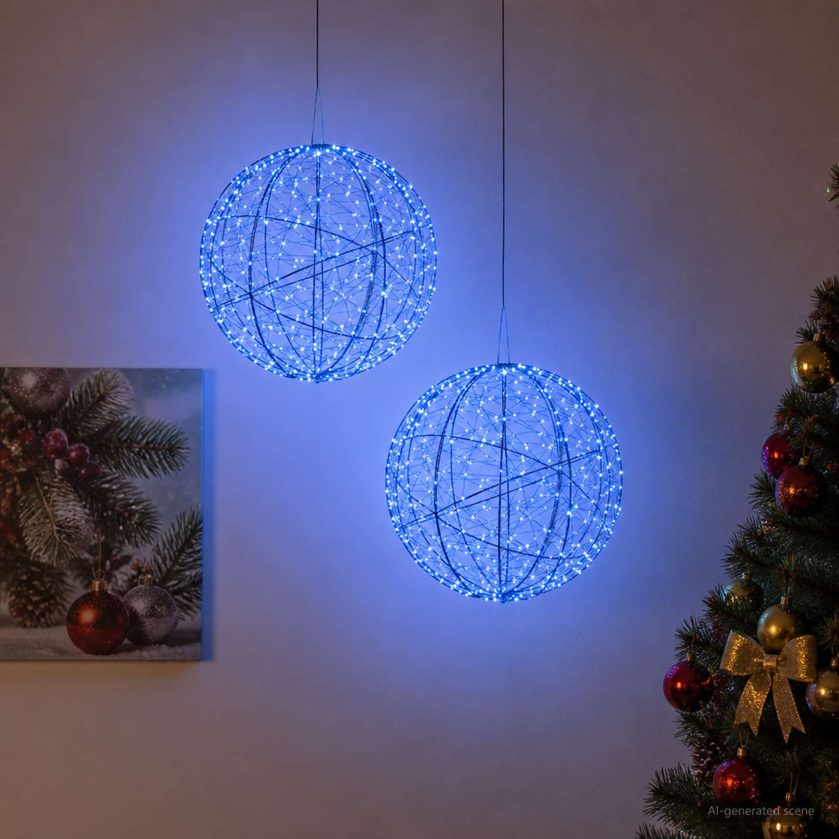 vidaXL Christmas Finial Light 2 pcs 1000 LEDs Blue Diameter 40 x 42 cm