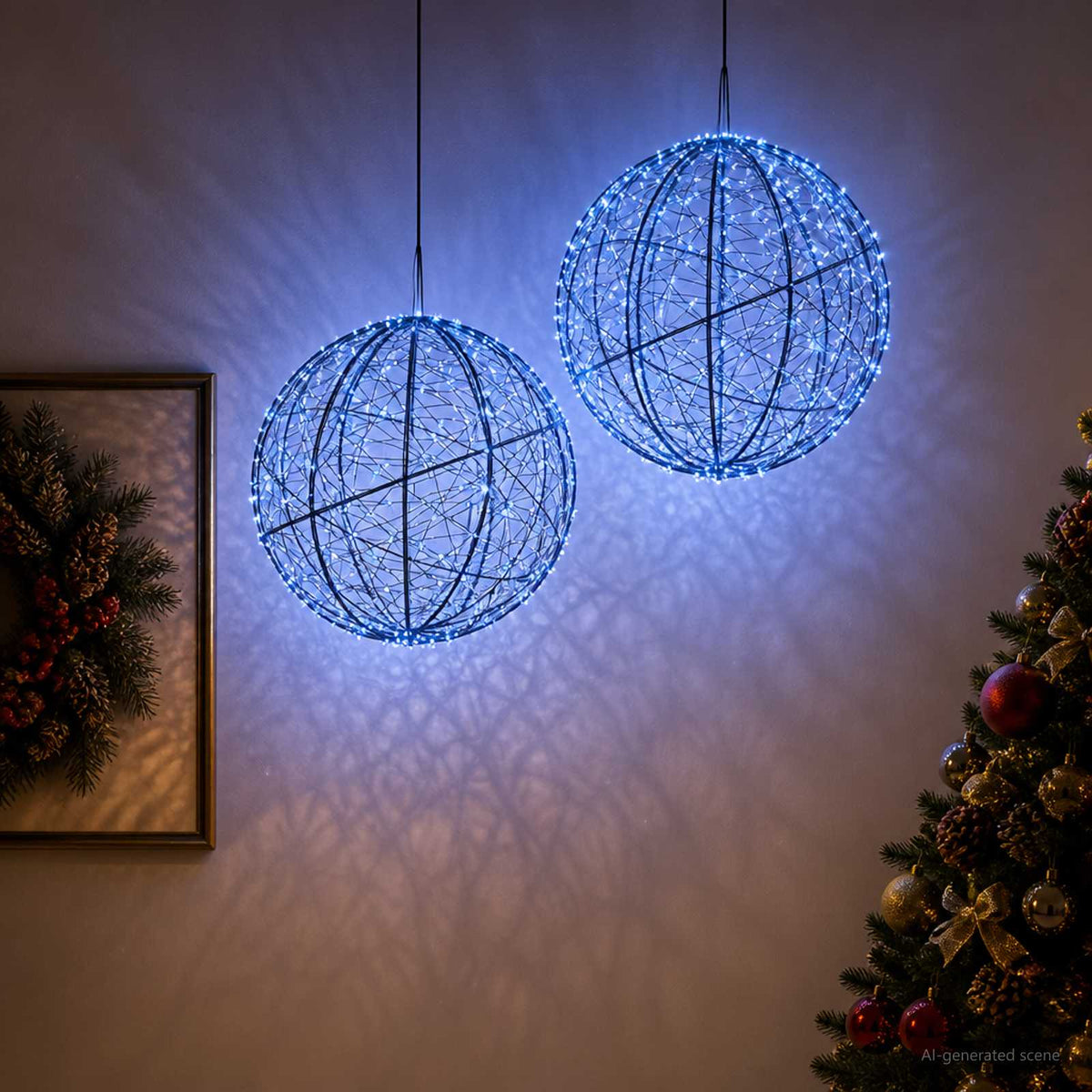 vidaXL Christmas Finial Light 2 pcs 1500 LEDs Blue Diameter 50 x 52 cm