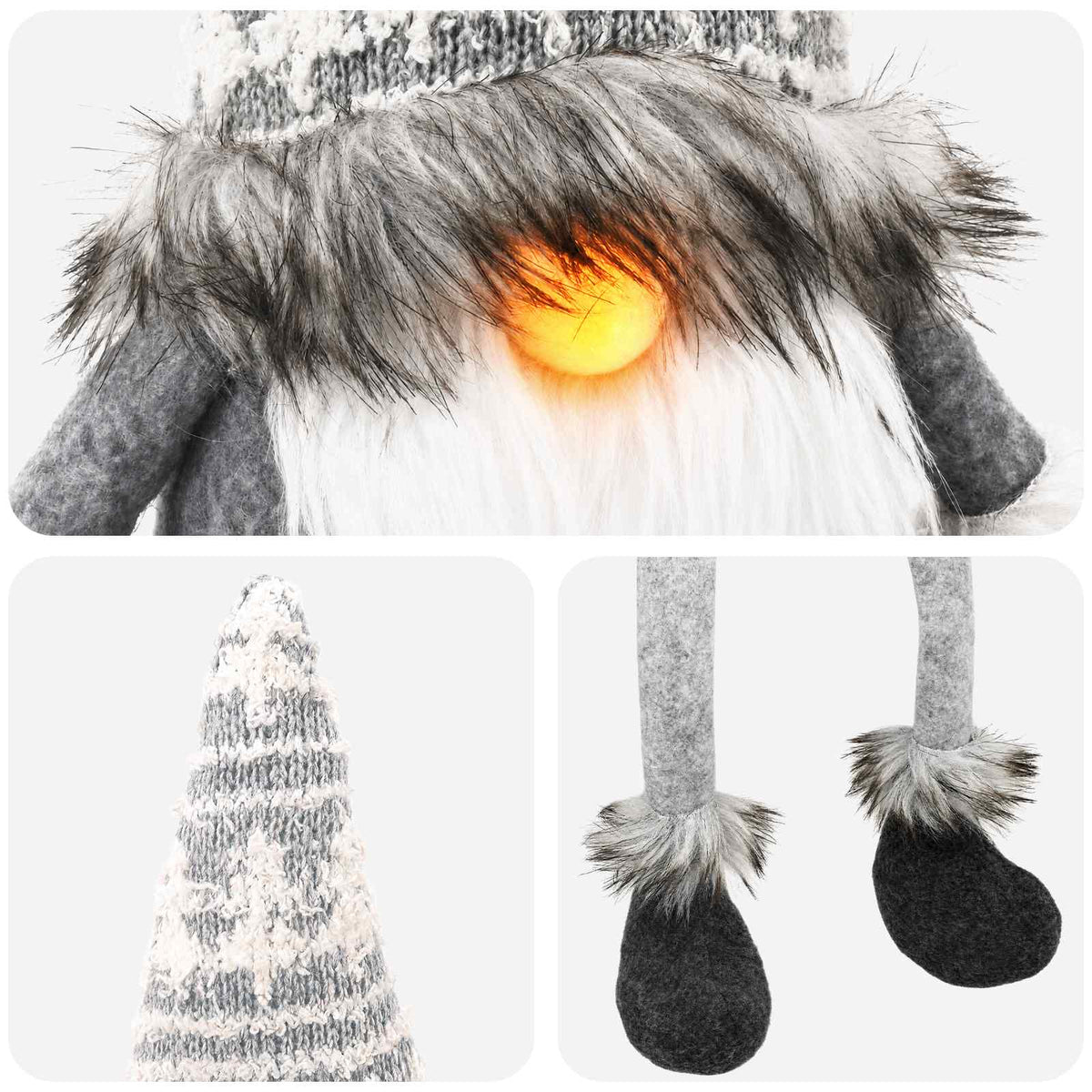 vidaXL Sitting Gnome Set with LED Light 3 pcs Red and Grey 20 x 60 cm