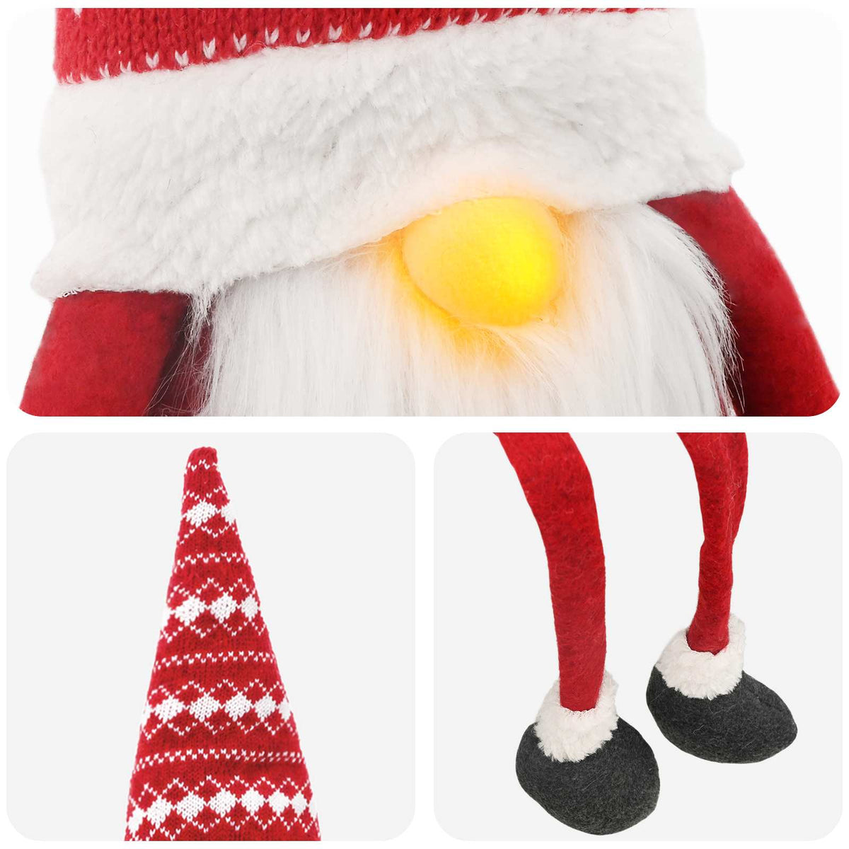 vidaXL Sitting Gnome Set with LED Light 3 pcs Red and Grey 20 x 60 cm