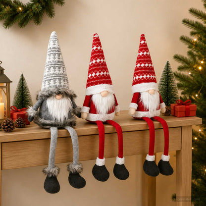 vidaXL Sitting Gnome Set with LED Light 3 pcs Red and Grey 20 x 60 cm