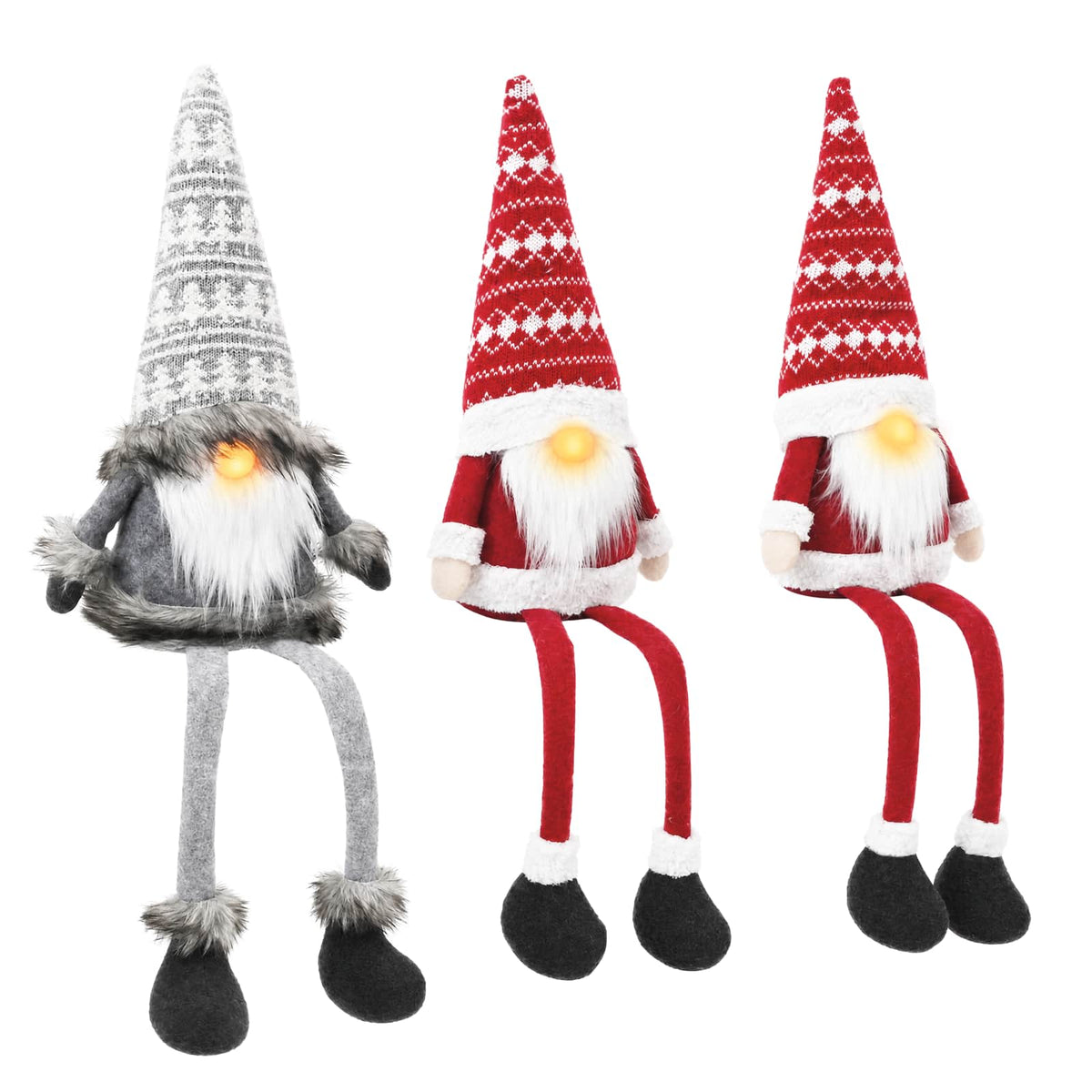 vidaXL Sitting Gnome Set with LED Light 3 pcs Red and Grey 20 x 60 cm