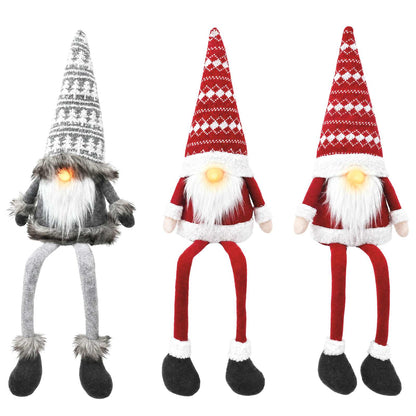 vidaXL Sitting Gnome Set with LED Light 3 pcs Red and Grey 20 x 60 cm