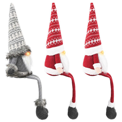 vidaXL Sitting Gnome Set with LED Light 3 pcs Red and Grey 20 x 60 cm