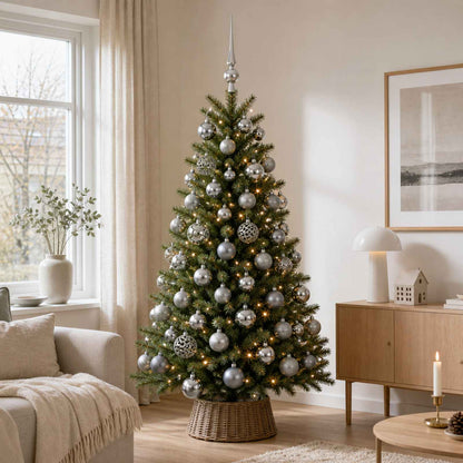 vidaXL Christmas Bauble Set 61 pcs Grey Dia. 6 cm Plastic 300 LEDs