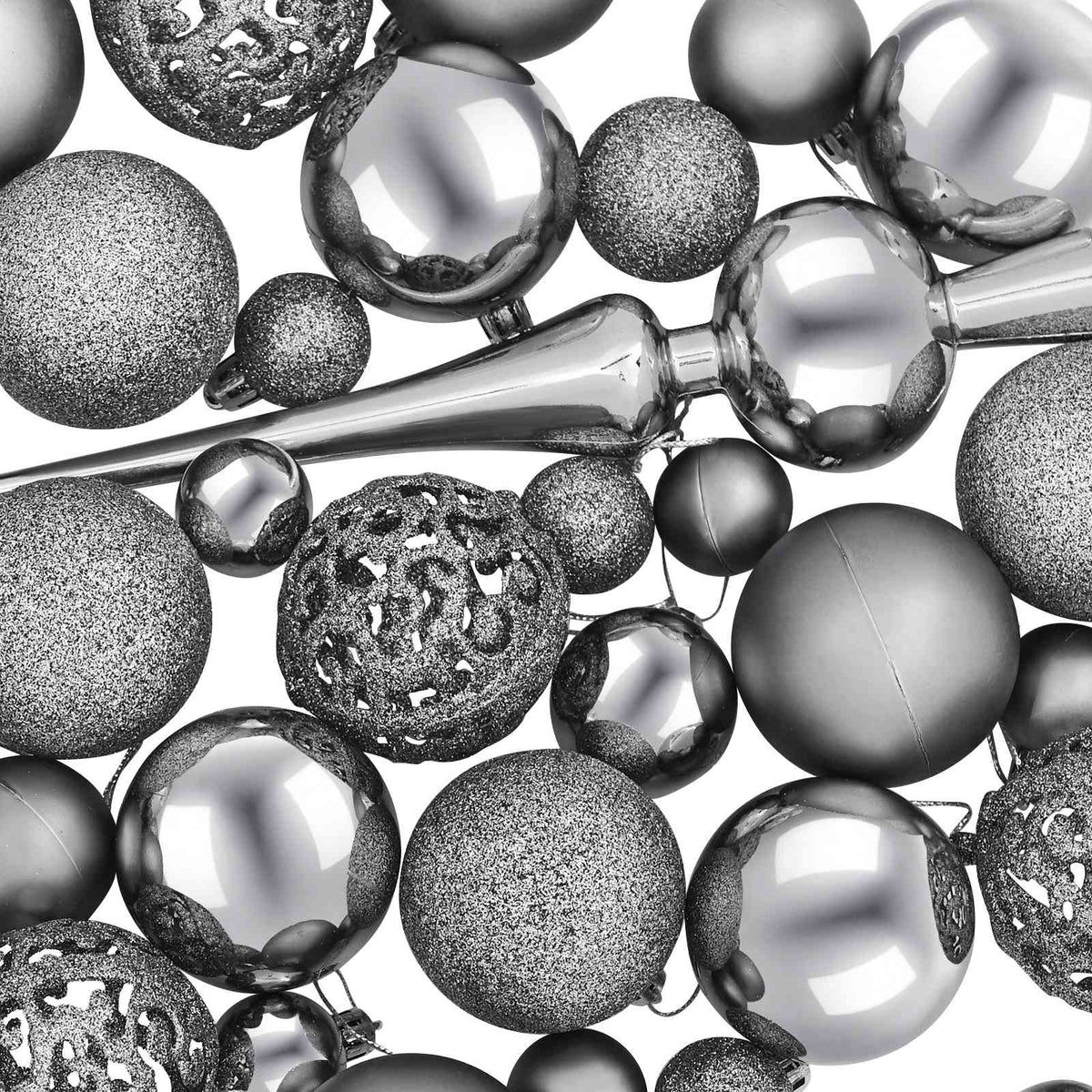vidaXL Christmas Bauble Set 61 pcs Grey Dia. 6 cm Plastic 300 LEDs