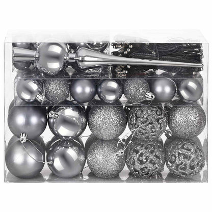 vidaXL Christmas Bauble Set 61 pcs Grey Dia. 6 cm Plastic 300 LEDs