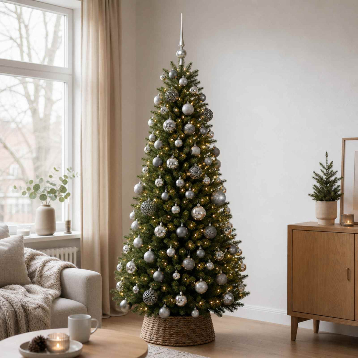 vidaXL Christmas Bauble Set 120 pcs Grey Dia. 6 cm Plastic 300 LEDs