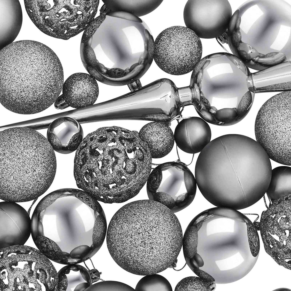 vidaXL Christmas Bauble Set 120 pcs Grey Dia. 6 cm Plastic 300 LEDs