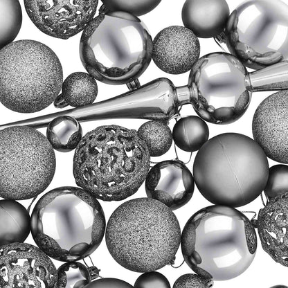 vidaXL Christmas Bauble Set 120 pcs Grey Dia. 6 cm Plastic 300 LEDs