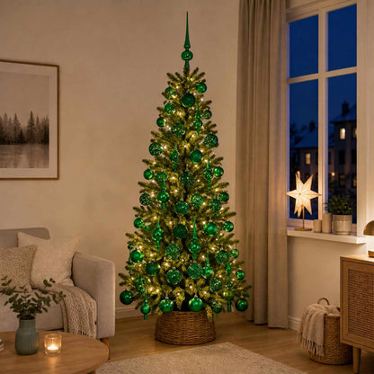 vidaXL Christmas Bauble Set 61 pcs Green Dia. 6 cm Plastic 150 LEDs