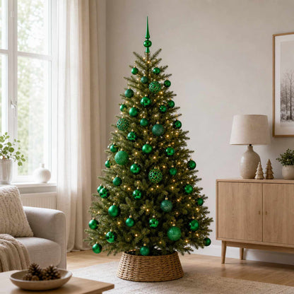 vidaXL Christmas Bauble Set 61 pcs Green Dia. 6 cm Plastic 150 LEDs