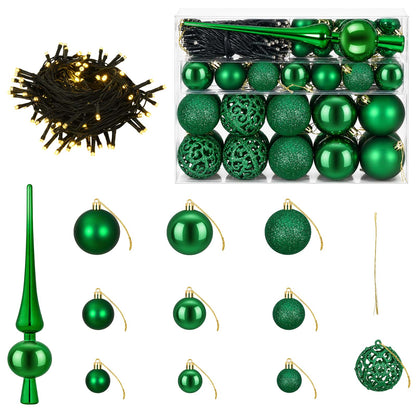 vidaXL Christmas Bauble Set 61 pcs Green Dia. 6 cm Plastic 150 LEDs
