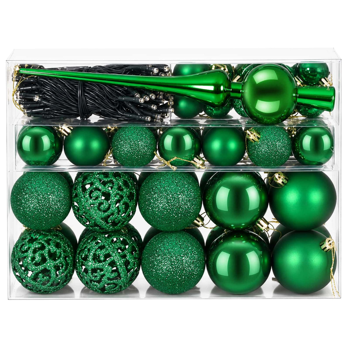 vidaXL Christmas Bauble Set 61 pcs Green Dia. 6 cm Plastic 150 LEDs