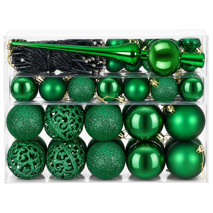 vidaXL Christmas Bauble Set 61 pcs Green Dia. 6 cm Plastic 150 LEDs