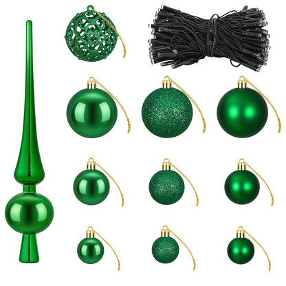 vidaXL Christmas Bauble Set 61 pcs Green Dia. 6 cm Plastic 150 LEDs