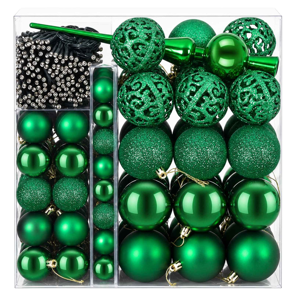 vidaXL Christmas Bauble Set 120 pcs Green Dia. 6 cm Plastic 300 LEDs
