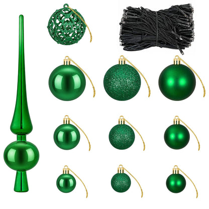 vidaXL Christmas Bauble Set 120 pcs Green Dia. 6 cm Plastic 300 LEDs