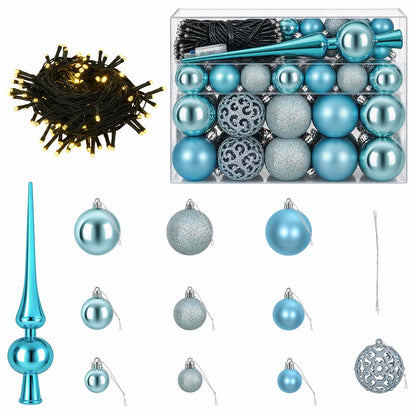 vidaXL Christmas Bauble Set 61 pcs Turquoise Dia. 6 cm Plastic