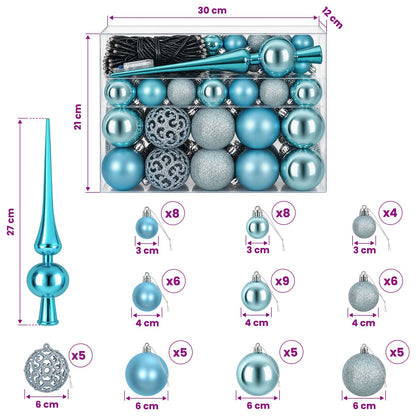 vidaXL Christmas Bauble Set 61 pcs Turquoise Dia. 6 cm Plastic