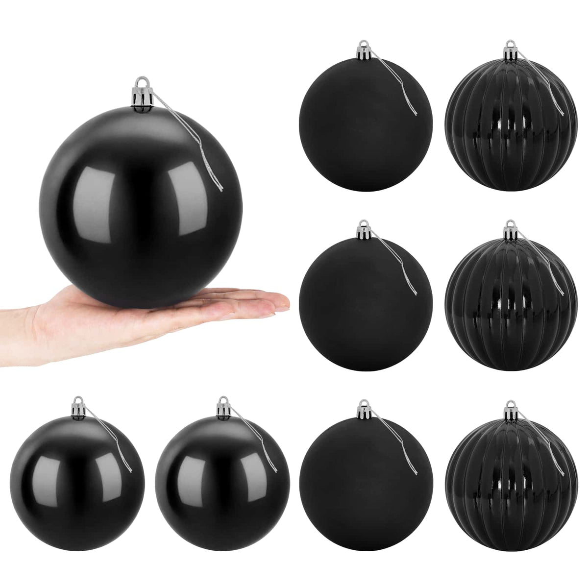 vidaXL Christmas Ball Set XL 9 pcs Black Dia. 15 cm Plastic
