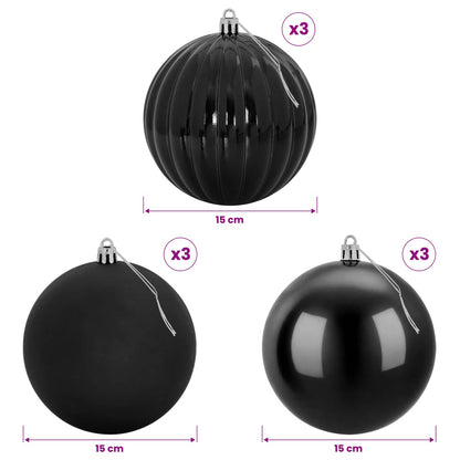 vidaXL Christmas Ball Set XL 9 pcs Black Dia. 15 cm Plastic